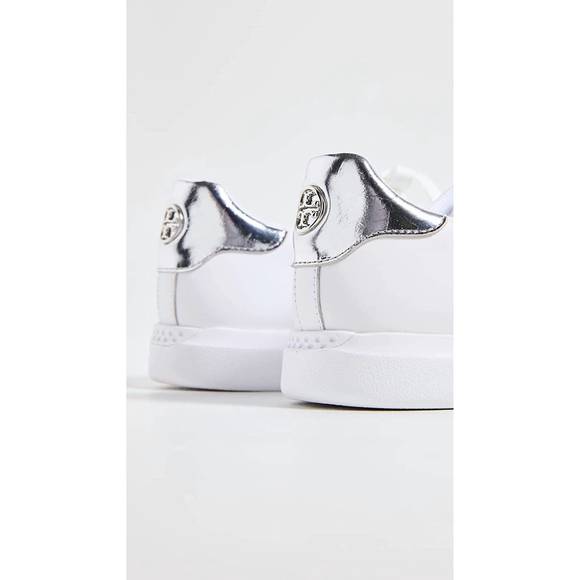 NEW TORY BURCH women's howell court sneakers in titanium white/silver - Picture 3 of 3
